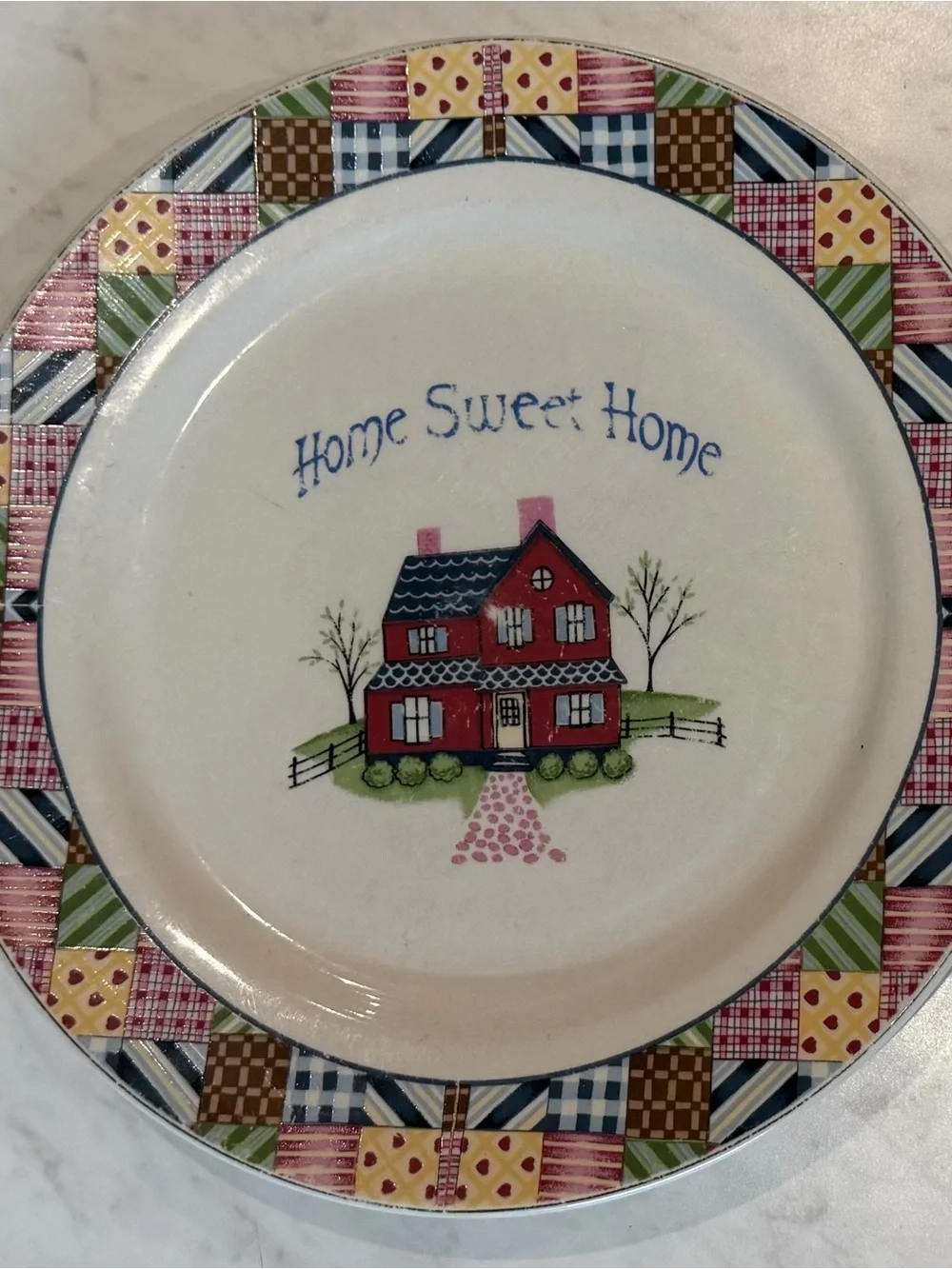 Vintage Home Sweet Home patchwork Stone Ware Plate- Plate Wall display piece